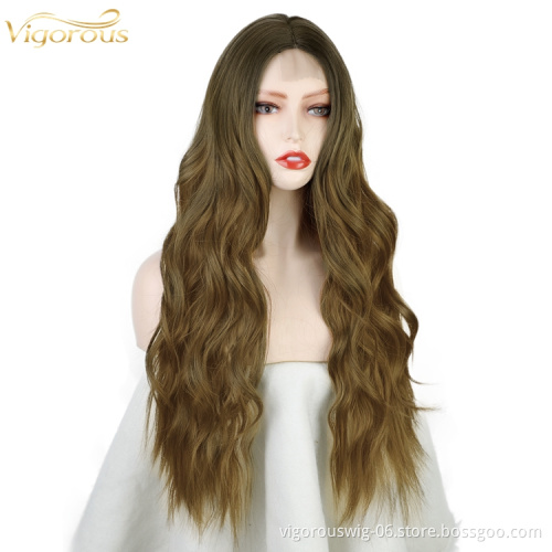Vigorous 26inch Long Curly Synthetic Lace Front Wig Body Wave Hair Ombre Colorful Cosplay Synthetic Hair Wigs for Women